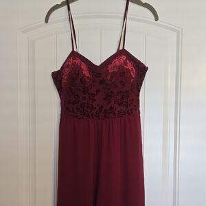Xhilaration Deep Red Jumpsuit With Floral Velour Detail -XS